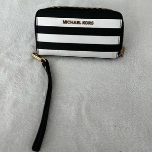 Michael Kors black and white striped wallet